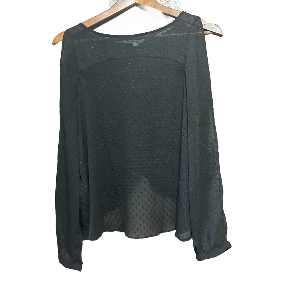 BCBGeneration Black Swiss Dot Cold Shoulder Long Sleeve‎ Sheer Blouse Top S